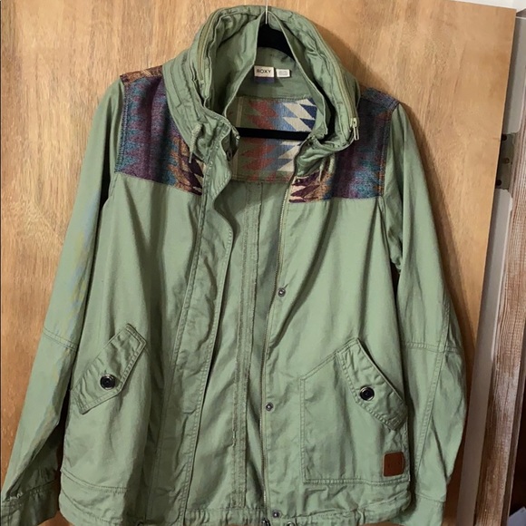 Green printed button up/zipper jacket - Picture 3 of 4